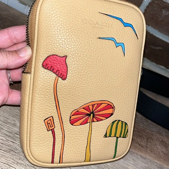 Coach Tan Crossbody Bag with Colorful Mushroom Design - Picture 9 of 16